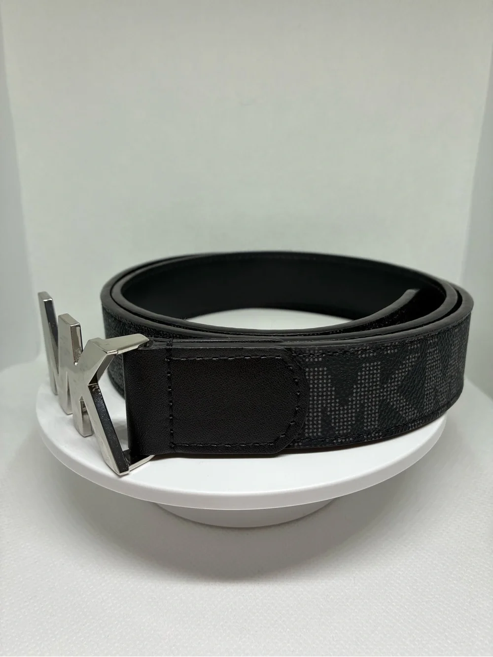 Michael Kors Black Belt with Silver MK Logo Buckle